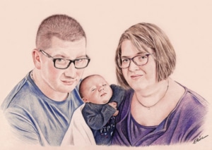 Portrait dessin de papa et maman avec leur bébé