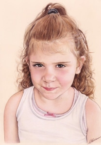 Portrait dessin d'une petite fille en couleur