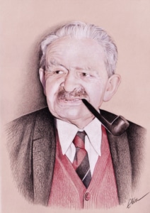 Portrait dessin d'un vieil homme fumant la pipe