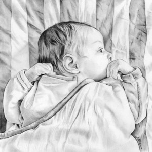 Portrait pour faire-part de naissance en noir et blanc