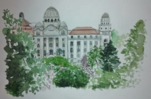 Croquis des bains Gellert à Budapest
