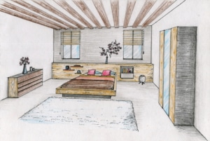 Croquis d'un appartement imaginé - chambre