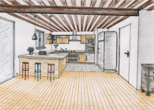 Croquis d'un appartement imaginé - cuisine