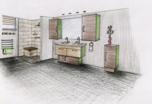 Croquis d'un appartement imaginé - salle de bain