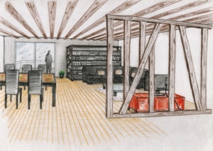 Croquis d'un appartement imaginé - salon