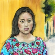 Portrait dessin d'une jeune femme maya du Guatemala