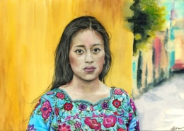 Portrait dessin d'une jeune femme maya du Guatemala