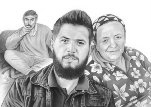 Portrait montage réunissant un fils et ses parents