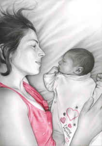 Dessin d'une maman avec son bébé
