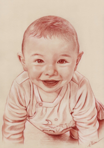 Portrait dessin de bébé à la sanguine